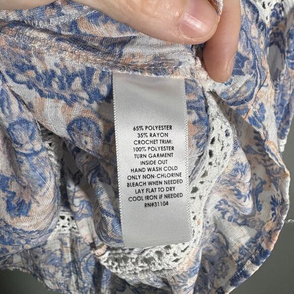 New Directions Women's Blue Paisley Crochet Trim Top - Size XL - Boho Peasant - Picture 5 of 6